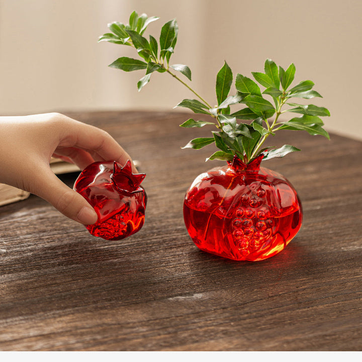 Pomegranate Shaped Red Glass Vase Set