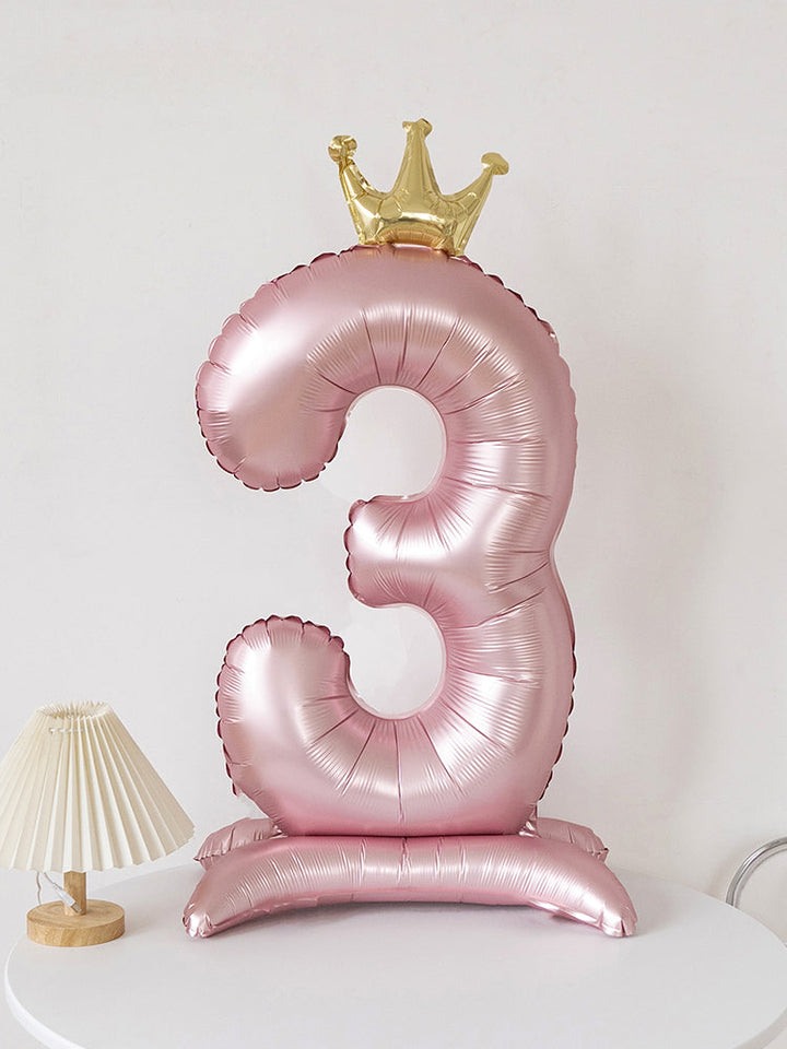 40 Inch Pink Standing Number Balloons with Crown