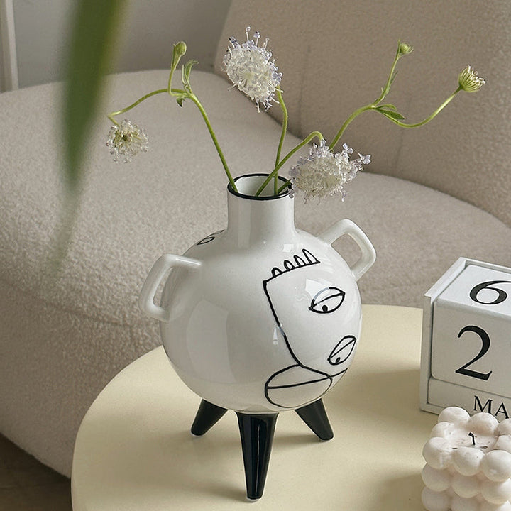 Round White Artistic Graffiti Vase