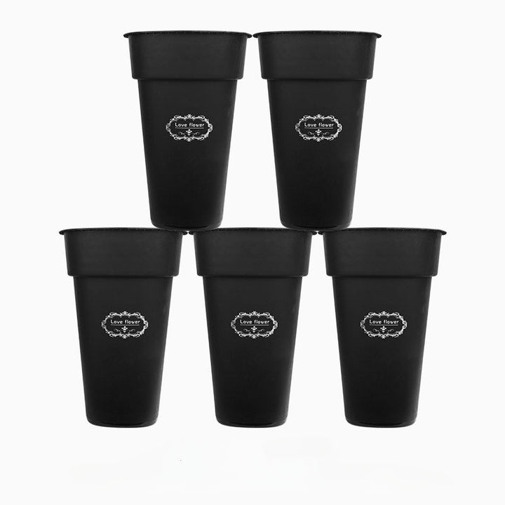 White Black Plastic Flower Buckets Pack 5