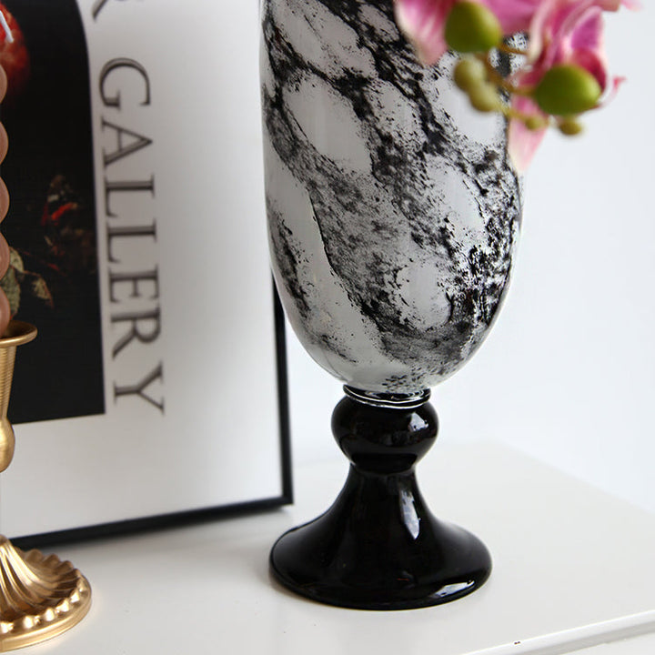 Vintage Black White Pedestal Glass Vase