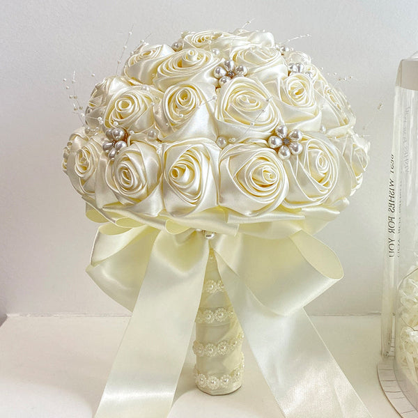 Handmade Satin Rose Flower Wedding Bouquet