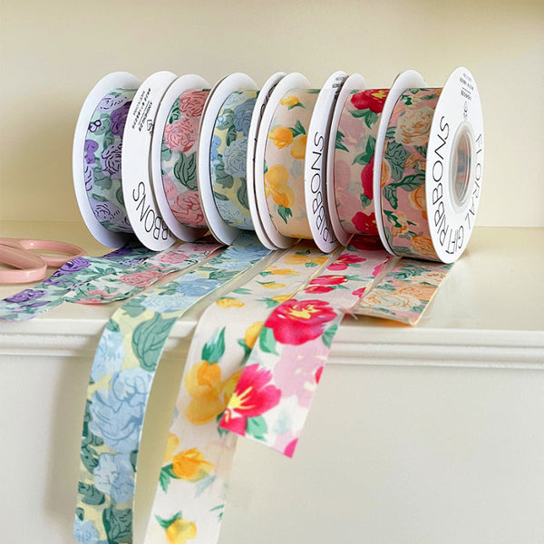 Double Faced Floral Printing Fabric Ribbon (2.5cmx12Yd)