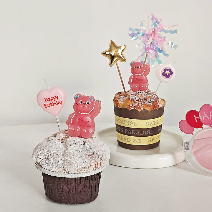 5pcs Cute Pink Teddy Bear Birthday Candles