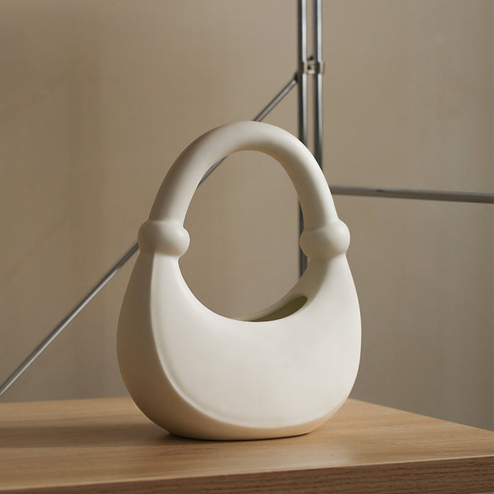 Minimalist Cream Handbag Ceramic Vase