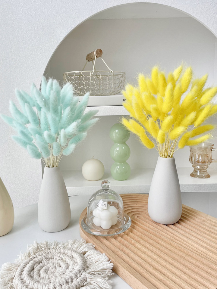 Small White Vase with Dried Rabbit Tail Grass