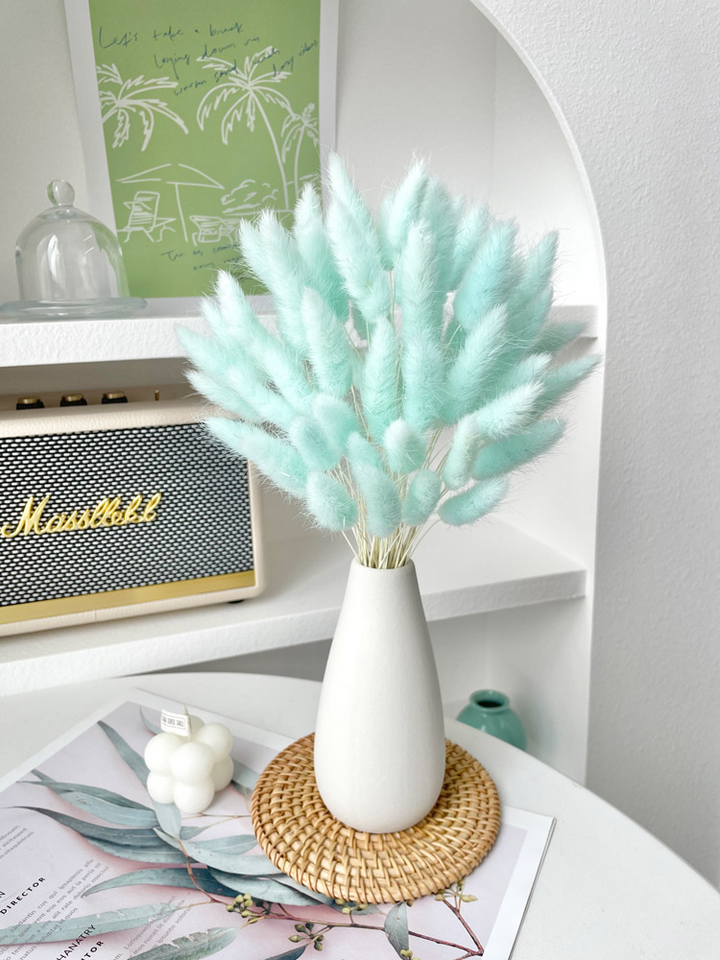 Small White Vase with Dried Rabbit Tail Grass