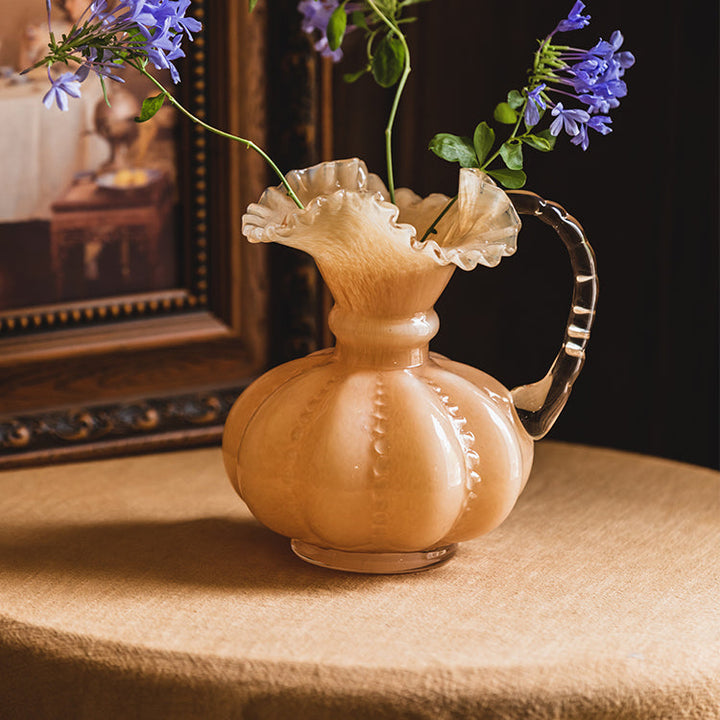 Vintage Ruffled Edged Glass Jug Vase