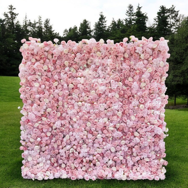 pastel pink rose flower wall for events.