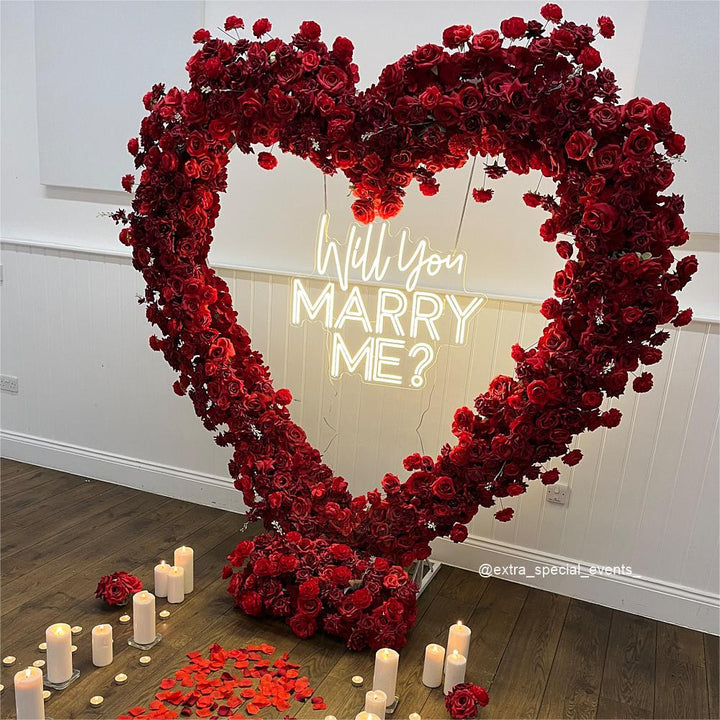 Flower Arch Red Roses Heart Shaped Floral Set Backdrop Proposal Wedding Party Decor