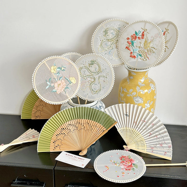 Chinese Embroidery Pearl Fan, perfect as floral supplies.