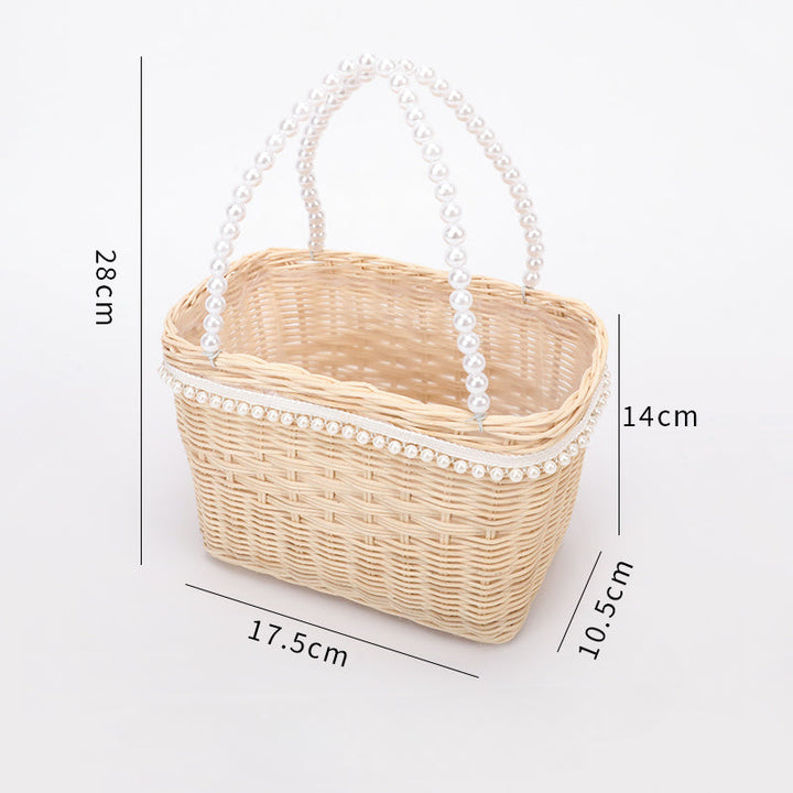 Waterproof Rattan Flower Basket with Pearl Handle