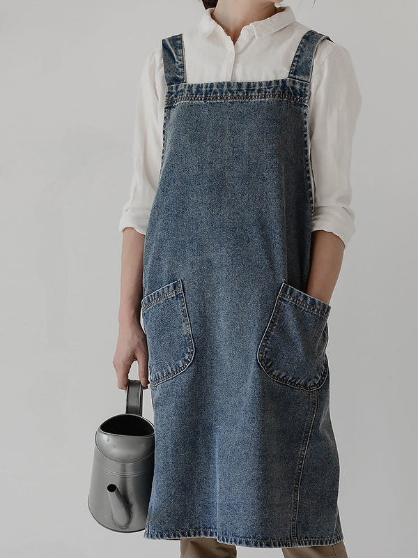 Distressed Denim Florist Apron with Pockets