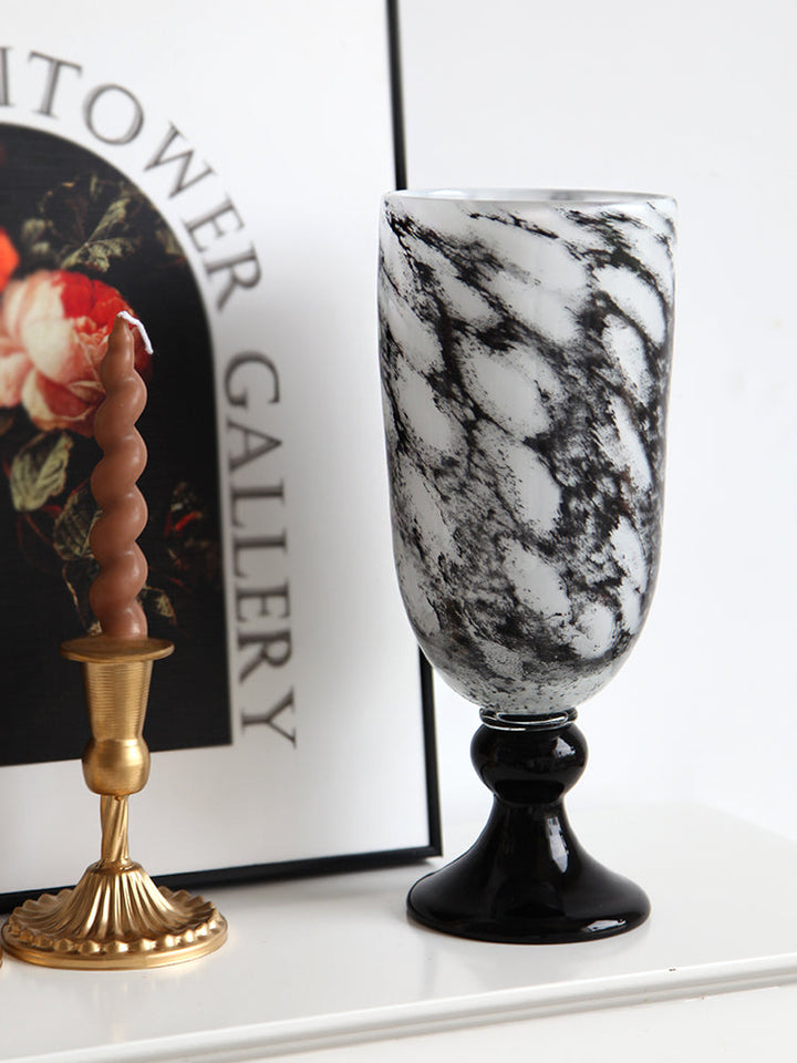 Vintage Black White Pedestal Glass Vase