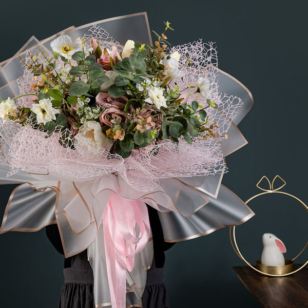 Gold Border Frosted Plastic Florist Paper Pack 20 (58x58cm)