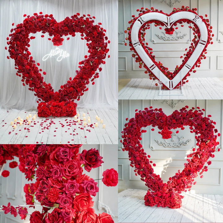 Flower Arch Red Roses Heart Shaped Floral Set Backdrop Proposal Wedding Party Decor