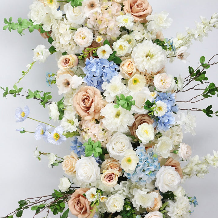 Champagne Rose Floral Arrangement White Blue Series Horn Arch Set