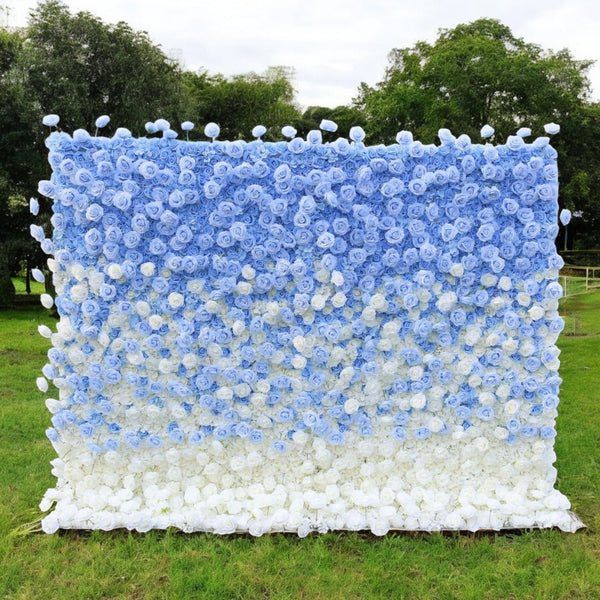 Blue and white gradient rose flower wall backdrop for weddings
