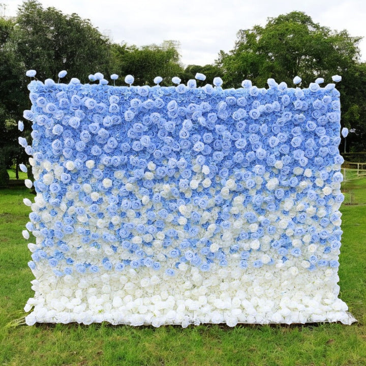 Blue and white gradient rose flower wall backdrop for weddings
