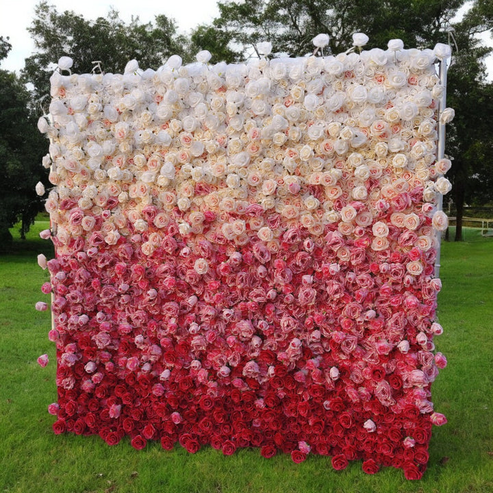 White and red gradient rose flower wall backdrop for weddings
