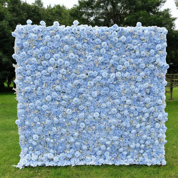 Blue Serenity flower wall backdrop for weddings and events.
