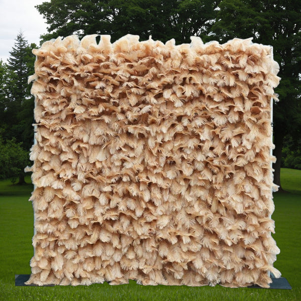 Soft beige pampas grass floral wall backdrop for events.
