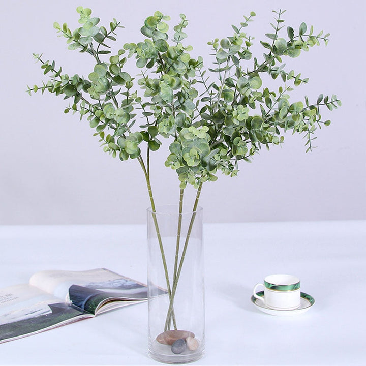 Artificial plastic plants leaves tree green eucalyptus branch for garden wedding decoration faux fake foliage christmas decor, perfect as fake indoor plants.