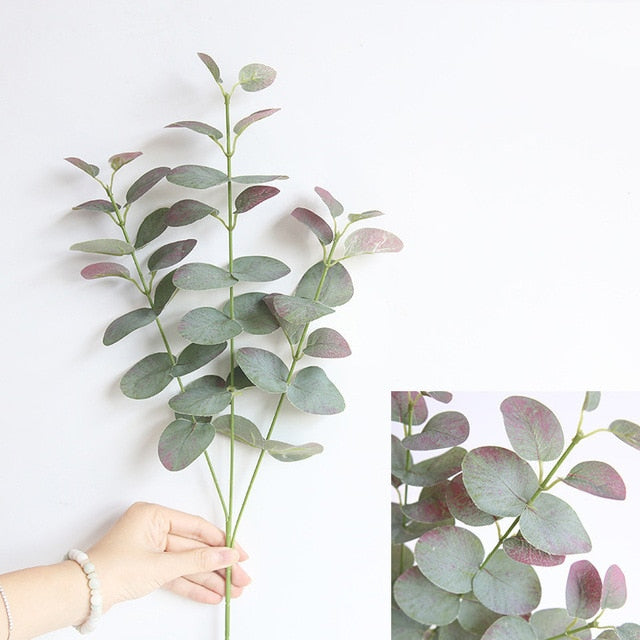 Artificial Leaves Branch Retro Green Silk Eucalyptus Leaf for Home Decor Wedding Plants Faux Fabric Foliage Room Decoration 68CM, perfect as artificial plants for outdoors.