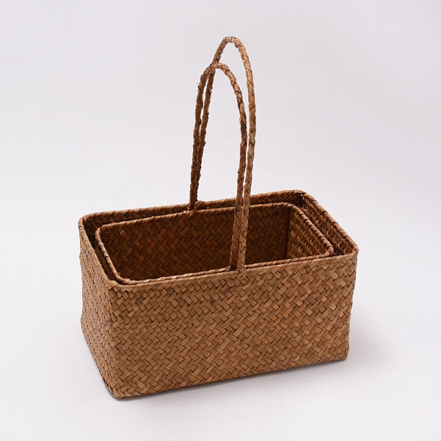 Handmade Straw Seagrass Rustic Wedding Favor Party Decoration Rope Woven Flower Basket Storage Home Decor Hand Baskets