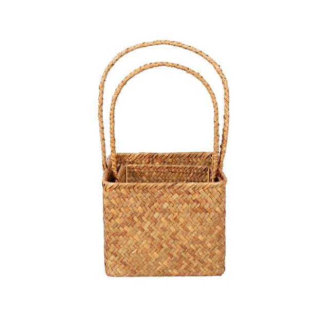 Handmade Straw Seagrass Rustic Wedding Favor Party Decoration Rope Woven Flower Basket Storage Home Decor Hand Baskets