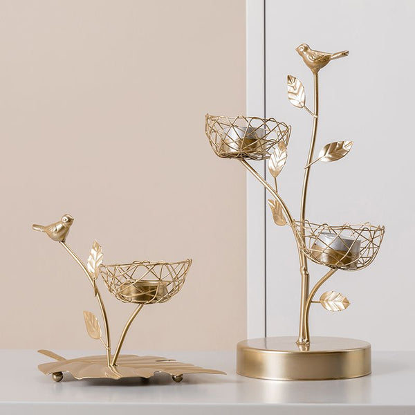 Nordic Wrought Iron Bird And Leaves Candle Holders Romantic Dinner Gold Home Decoration Candle Holder Candlestick Wedding Gifts