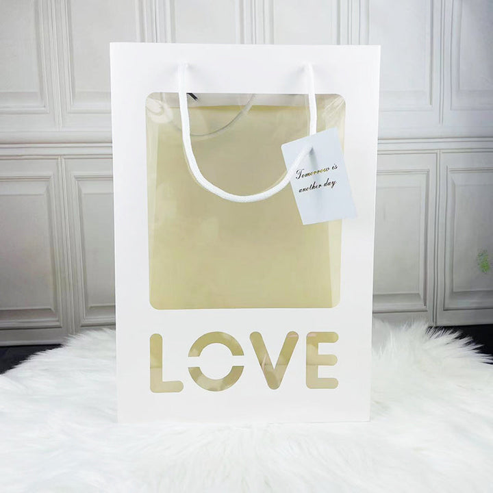 10cs LOVE Gift Bag with Window Transparent Bouquet Packing Bags is a delightful addition to your valentine flowers collection.